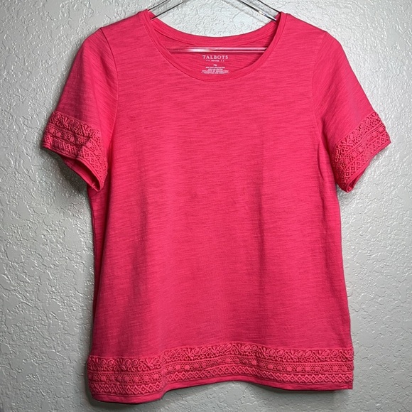 Talbots Pink Embroidered Sleeve Cotton Top - Picture 2 of 5